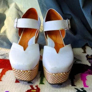 John Fluevog Ana Rita White Platform Maryjanes